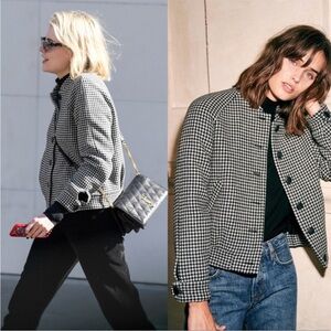 SEZANE Black and White Houndstooth Mike Blazer